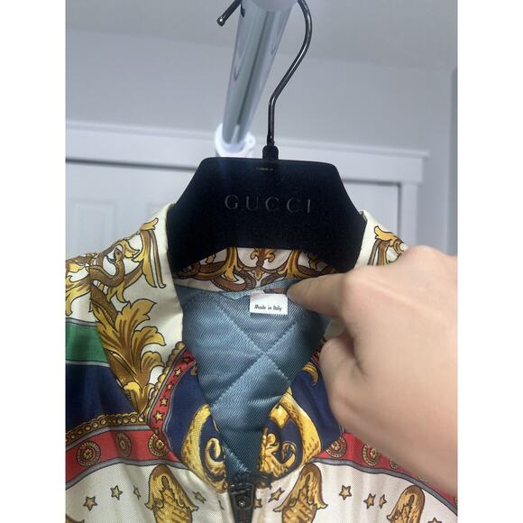 Gucci Mens BLOUSONMERMAID CIRCLE BOMBER ON TWILLGREEN/IVORY PRNT/MIX New - Picture 2 of 13